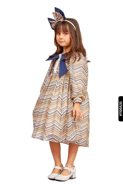 Belladonna Φόρεμα για κορίτσι με μανίκια με μπαλόνι Princess Molded Chevron Patterned Hat 4-12 Ηλικίες 6504