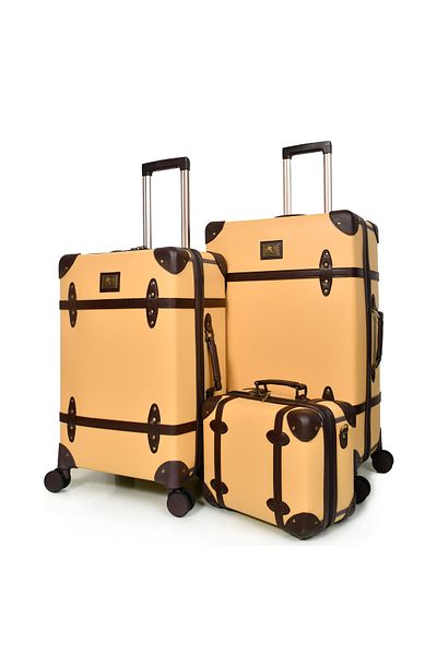 MORANO Morano Classic Leather 4 Piece Luggage Set Beige 28''24''20''14'' Inch