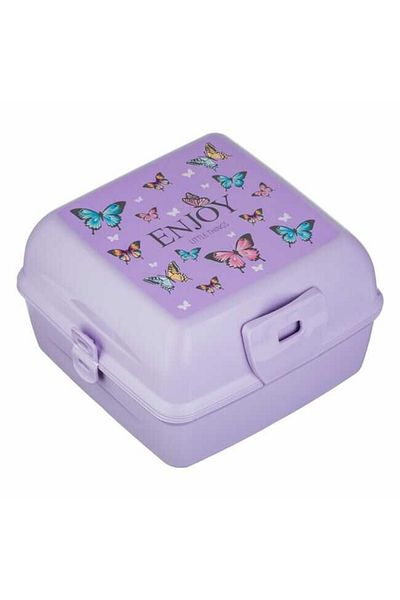 Micostore Plastic Casserole, Compartmented Children's, Butterflies, Purple, Square, For Girls, 1.3l, 15 X 19 X 9.2 Cm