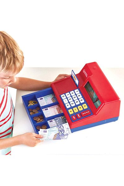Learning Resources آلة حاسبة للتظاهر واللعب مع سجل نقدي مع نقود يورو - LSP2629-EUR