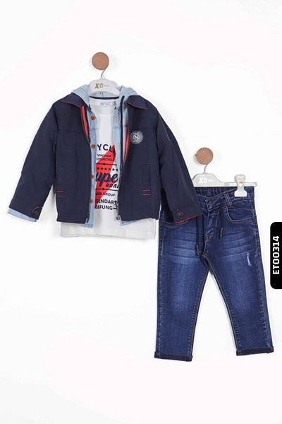 XO Kids Double-Sided Wearable Polo Collar 4-Piece Boy's Bottom Top Suit 12-36 Months 12054