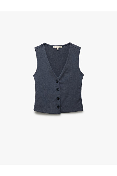 Koton Slim Fit Kolsuz Düğmeli V Yaka Yelek