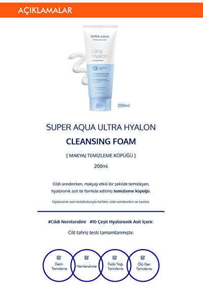 Missha 10 Farklı Hyalüronik Asit Içeren Cilt Temizleme Köpüğü Super Aqua Ultra Hyalron Cleansing Foam