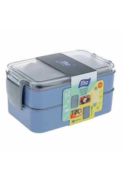 Micostore Πλαστική κατσαρόλα, με χωρίσματα, για παιδιά, πιρούνι και κουτάλι, μπλε με γκρι, για αγόρια, 16 X 10 X 9 εκ.