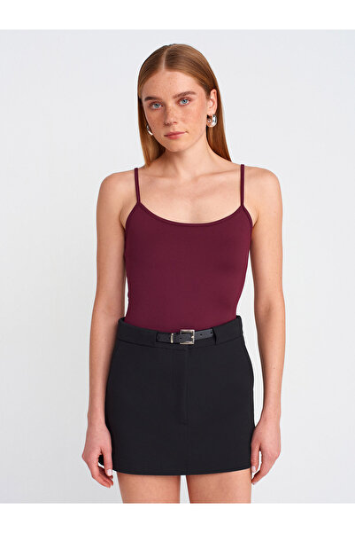 Dilvin 20901 Thin Strap Polyamide Top-Claret Red