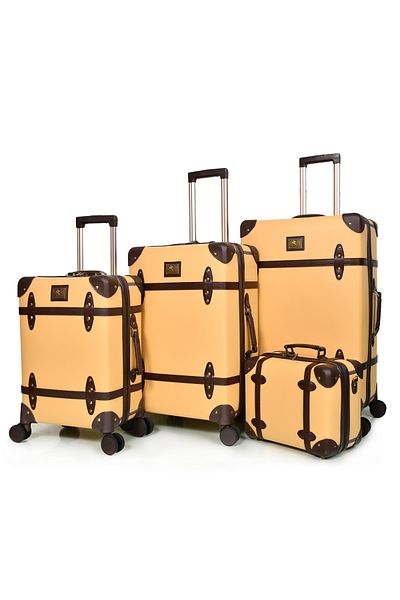 MORANO Morano Classic Leather 4 Piece Luggage Set Beige 28''24''20''14'' Inch