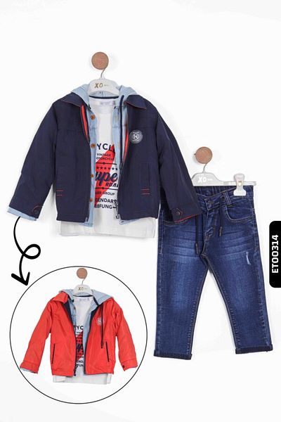 XO Kids Double-Sided Wearable Polo Collar 4-Piece Boy's Bottom Top Suit 12-36 Months 12054