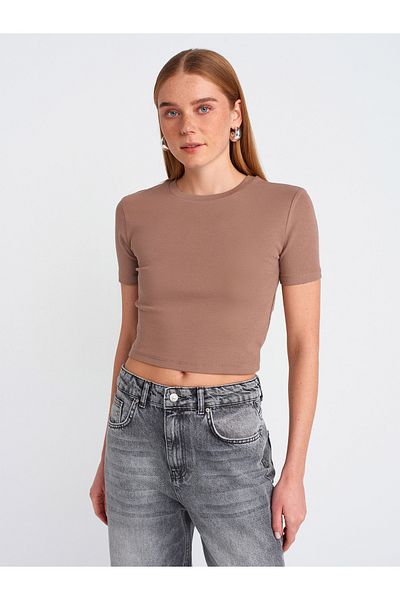 Dilvin 30124 Model Mink Crop T-Shirt