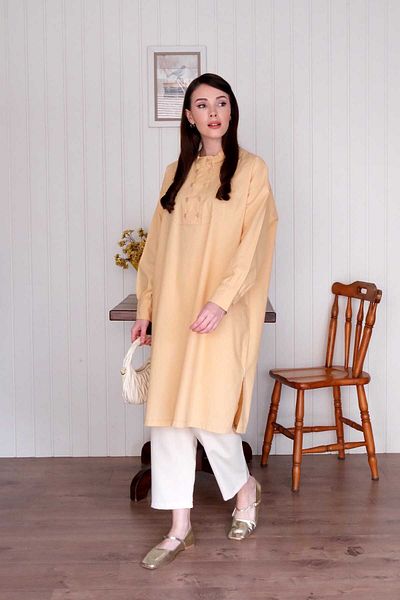 Ceylan Otantik Soft Yellow Long Button Detailed Tunic