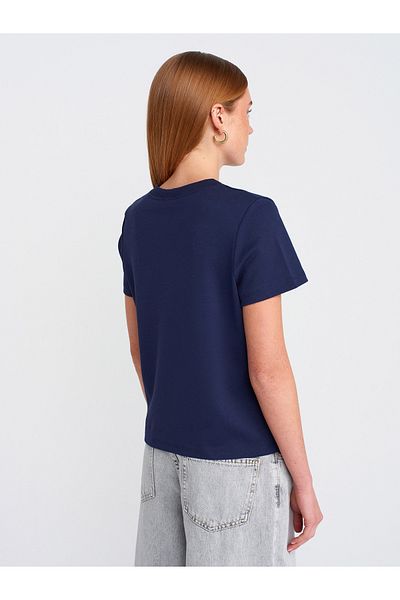 Dilvin 30584 Crew Neck Cotton T-Shirt-Navy