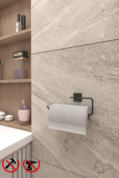 Nooxy Yapışkanlı Siyah Kare Açık Solo Havluluk Askısı Rulo Havlu Asacağı Dola...