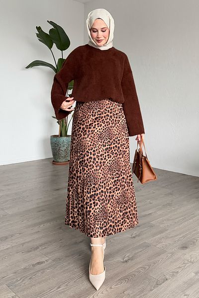 InStyle Φούστα με πλισέ μαύρισμα με σχέδιο Leopard