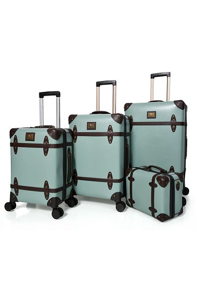 MORANO Classic Morano Full Leather Luggage Set 4 Pieces Pistachio Color 28''24''20'' Inch