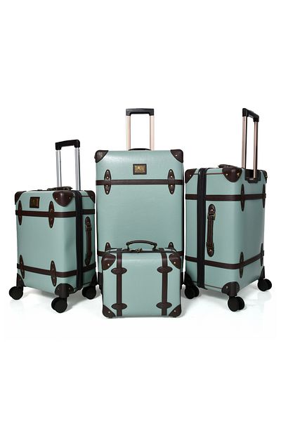 MORANO Classic Morano Full Leather Luggage Set 4 Pieces Pistachio Color 28''24''20'' Inch