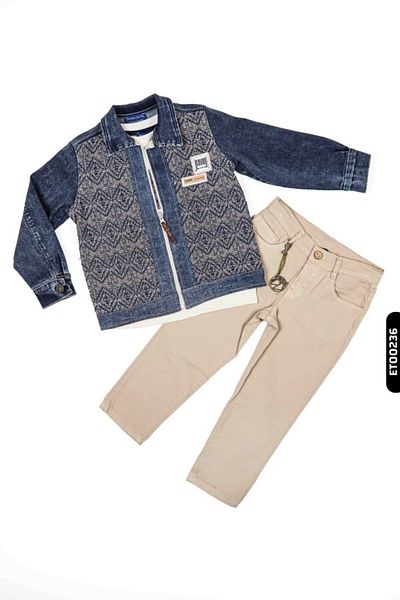 Hype Pointed Collar Zippered Embroidered Appliqued 3-Piece Boy's Trousers Set 4-8 Years 6539