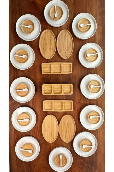 Bambum Atbyhome 12 Kişilik 41 Parça Seramik - Bambu Kahvaltı Takımı - Lüx Kahvaltılık Sunum Seti