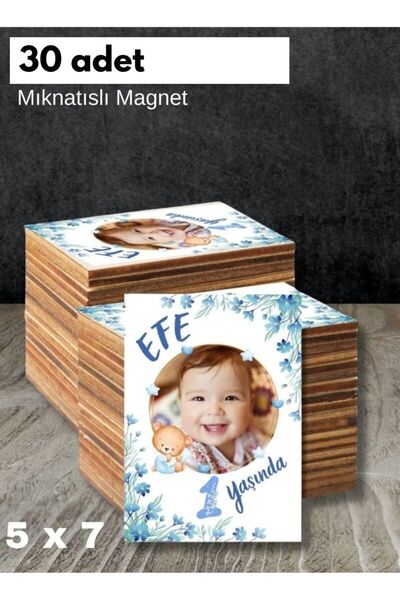 Elevres Bebek Çocuk Doğum Günü Resimli Fotoğraflı Ahşap Mıknatıslı Magnet