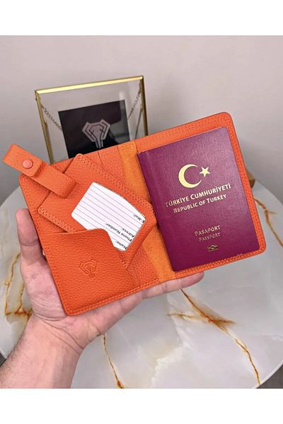 Fil Deri 2038 Model Genuine Leather Passport and Luggage Tag