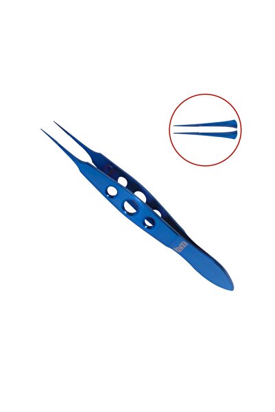 barishan medikal Barışhan Medikal Cerrahi Mikro Penset Dişsiz Cımbız Düz Uçlu 9cm Düz Sap Titanyum Mavi Eğitim Matery