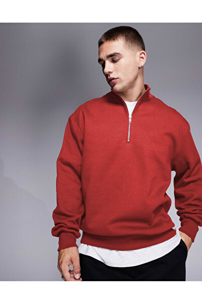 YAKAMEL Hanorac pentru bărbați, cu jumătate de fermoar, Basic Oversize, cu gu...