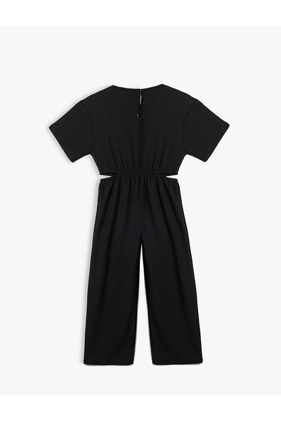 Koton Short Sleeve Crew Neck Window Detail Long Jumpsuit
