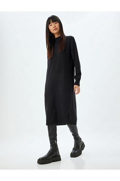Koton Πλεκτό Φόρεμα Midi μήκους Κολάρα Μακρύ μανίκι Off Shoulder Loose Fit