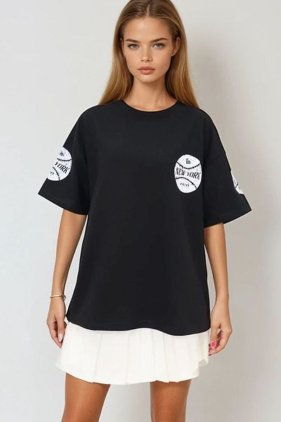 VAGGON Γυναικείο μπλουζάκι Oversize Master of Black Bicycle Neck Vgn-x9789