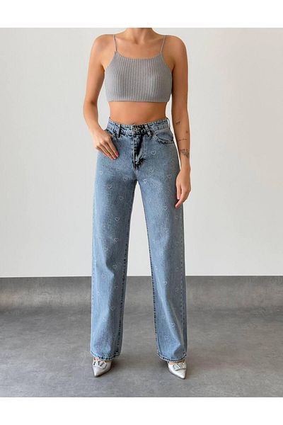 MODA Blugi cu model minim cu inimă