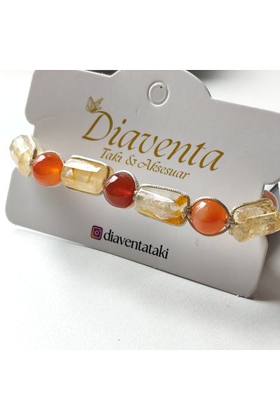 DİAVENTA TAKI VE AKSESUAR Mother of Pearl Agate Bracelet Necklace Ring Set