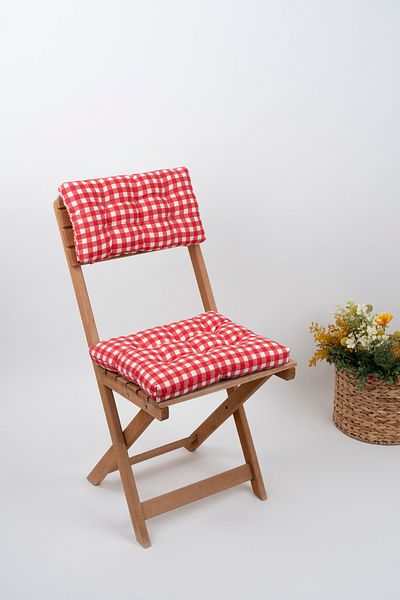 ALTINPAMUK Bistro Gingham Red Chair Cushion with Laces