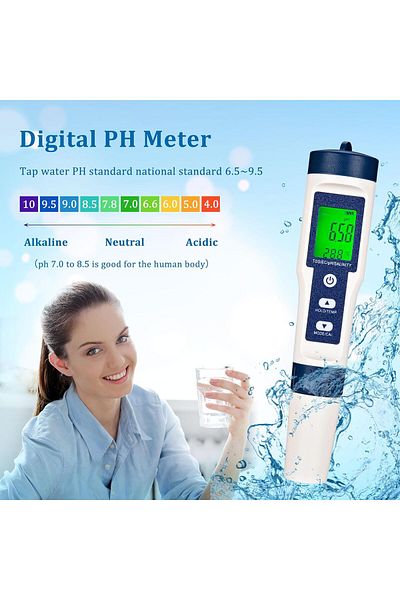 COOYA 5 in 1 Digital Salinity PH Temp EC and TDS Meter, intuitive display, for Saltwater, Drinking Water