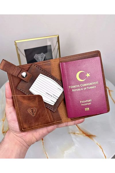 Fil Deri 2038 نموذج جواز سفر من الجلد الطبيعي وملصق الأمتعة