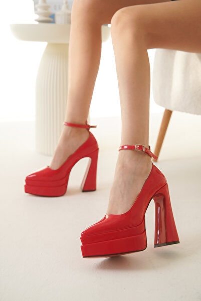 Ayakkabı Ateşi Kırmızı Rugan Çift Platform Özel Tasarım Kadın Ayakkabı Rigels