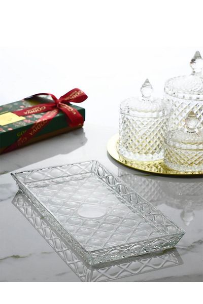 Wow Home Small Size Glass Rectangular Tray Presentation Rack Cookie Tray
