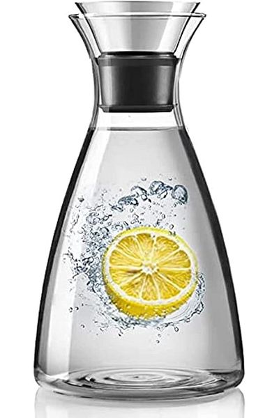 AKDC Glass Carafe 1.6 L Stainless Steel Silicone Filter Lid Borosilicate Glass Pitcher with Flow Lid