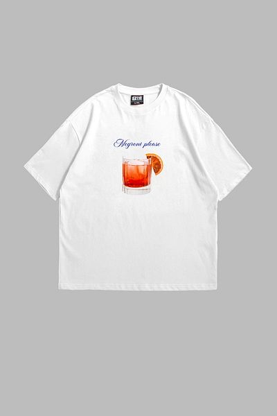 Sekizbiraltı Λευκό Oversize Unisex T-Shirt - Negroni Please Printed