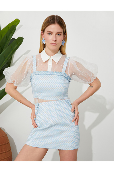 Koton Top crop floral cu bretele cu gât pătrat