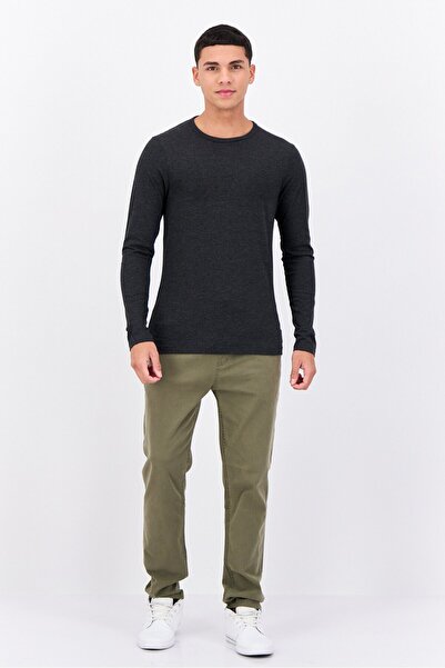 French Connection Men Crew Neck Long Sleeve Solid T Shirt, Charcoal Grey