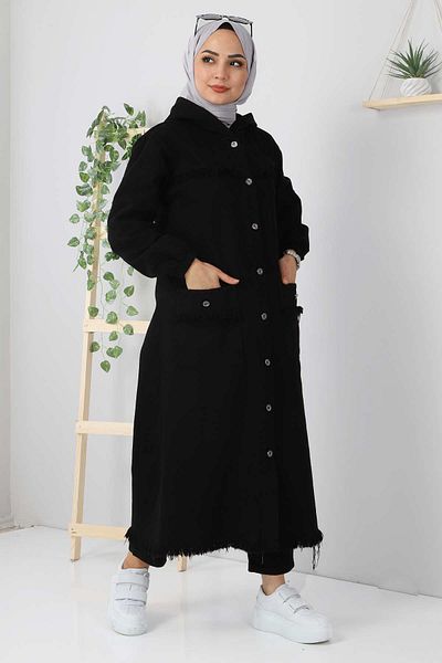 Tesettür Dünyası Lange Denim-Kappe mit Quasten Tsd5527 Schwarz