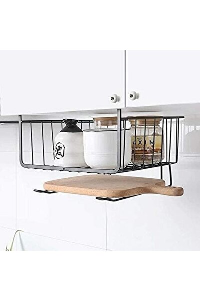 AKDC 2 Pack Under Shelf Basket with Hooks – Stable Hanging Storage for Kitchen,  Bathroom (Black)