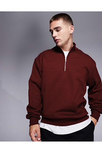 YAKAMEL Hanorac pentru bărbați, cu jumătate de fermoar, Basic Oversize, cu gu...