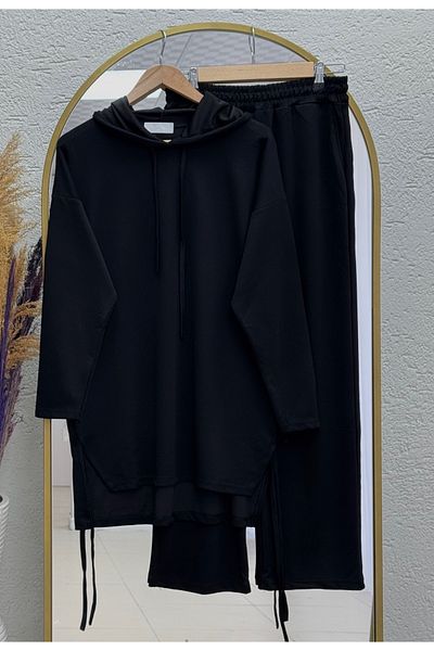 Ebrar Store Fairy Side Tie Hoodie Suit-Na3359 Black