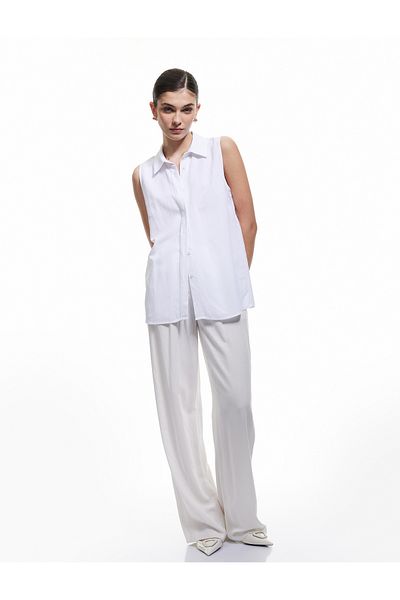 Koton Classic Collar Viscose Linen Blend Sleeveless Shirt