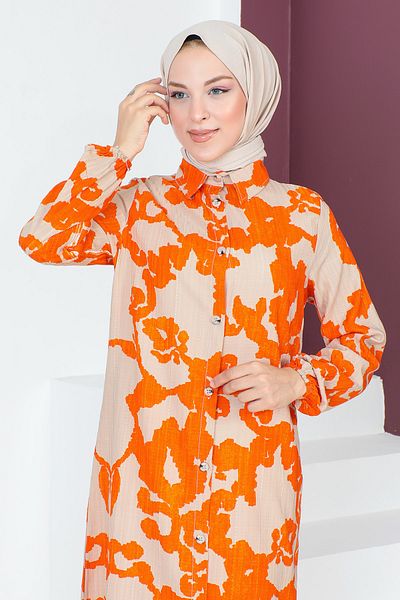 Tesettür Dünyası Geknöpfte Tunika TSD230707 Orange