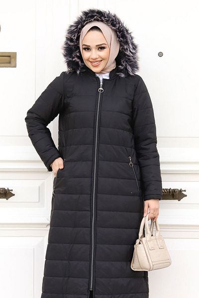 Tesettür Dünyası Steppjacke mit Reißverschluss TSD240112 Schwarz