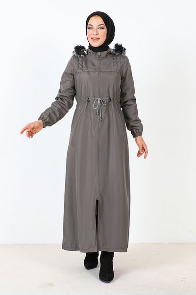 Tesettür Dünyası Full Length Coat with Snap Front TSD231012 Gray