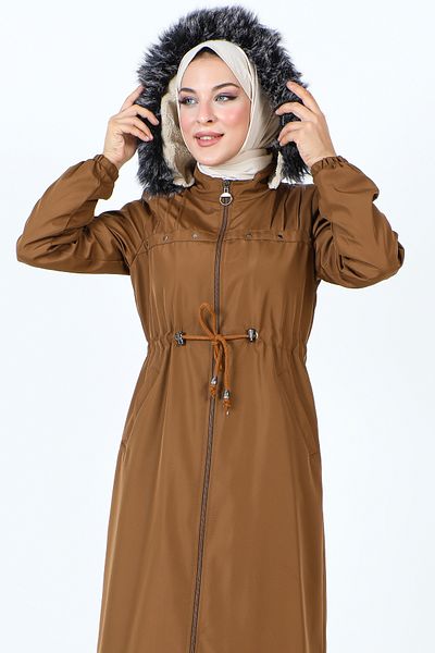 Tesettür Dünyası Full Length Coat with Snap Front TSD231012 Tan