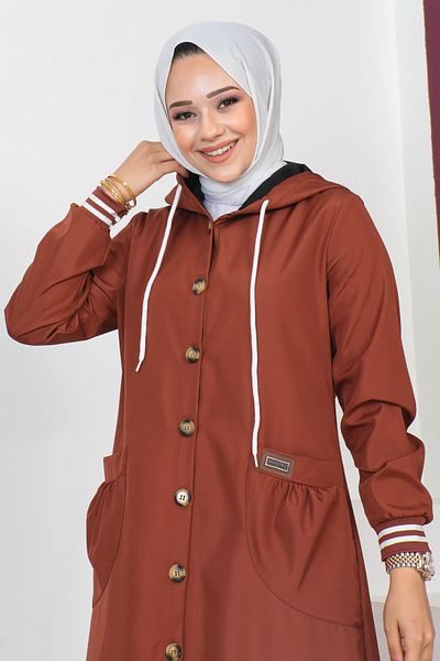 Tesettür Dünyası Gerippter Trenchcoat TSD230638 Tile