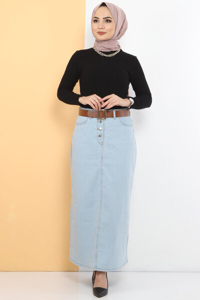 Tesettür Dünyası Övös farmerszoknya TSD231015 Világoskék