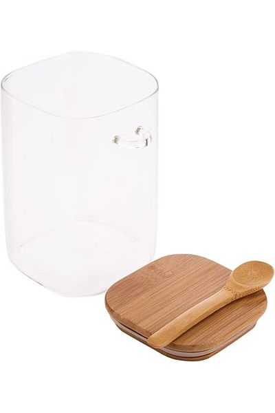 AKDC Glass Jar W/Lid 10Cm X 10Cm X 16Cm Wood, Glass